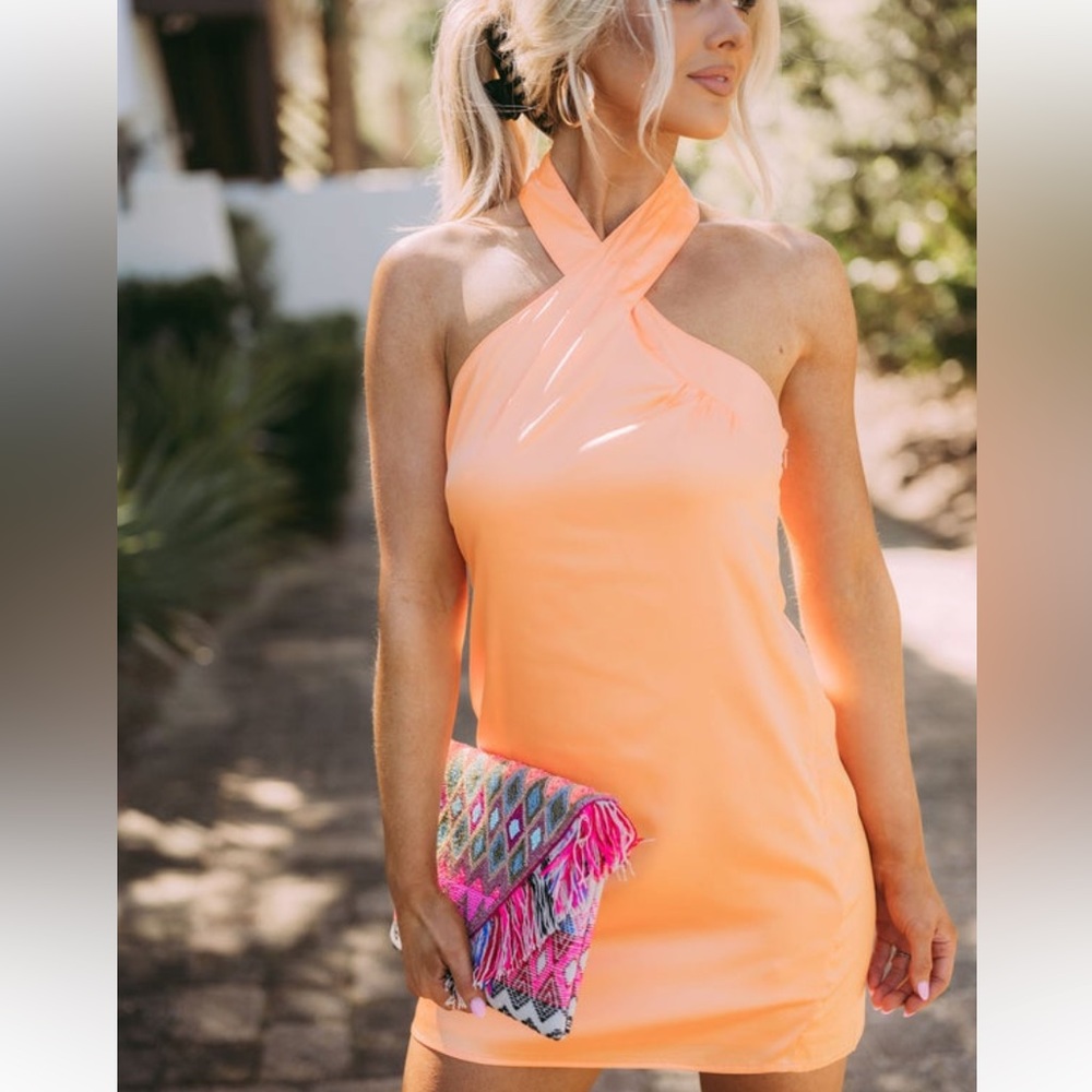 Satin Halter Dress- Neon orange